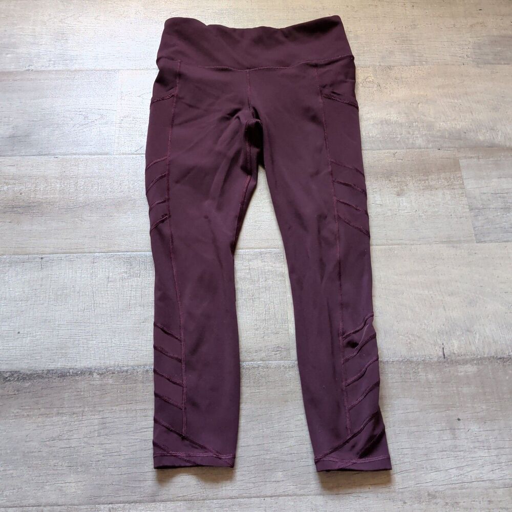 Athleta Women's Leggings Medium Maroon Burgundy High Rise Athletic Yoga Pants